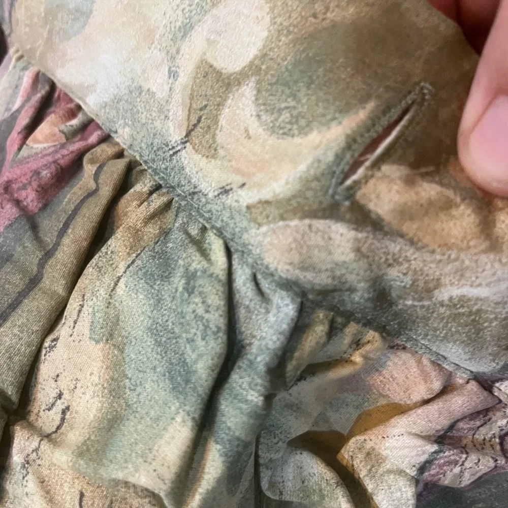 Vtg JCPenney Home Collection Floral Scroll Ruffle Shower Curtain Green Pink USA